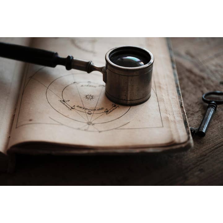 Antik Forstørrelsesglas Åben Bog Foto Fotografi Vægkunst for engroshandel hos Gotham Gifts