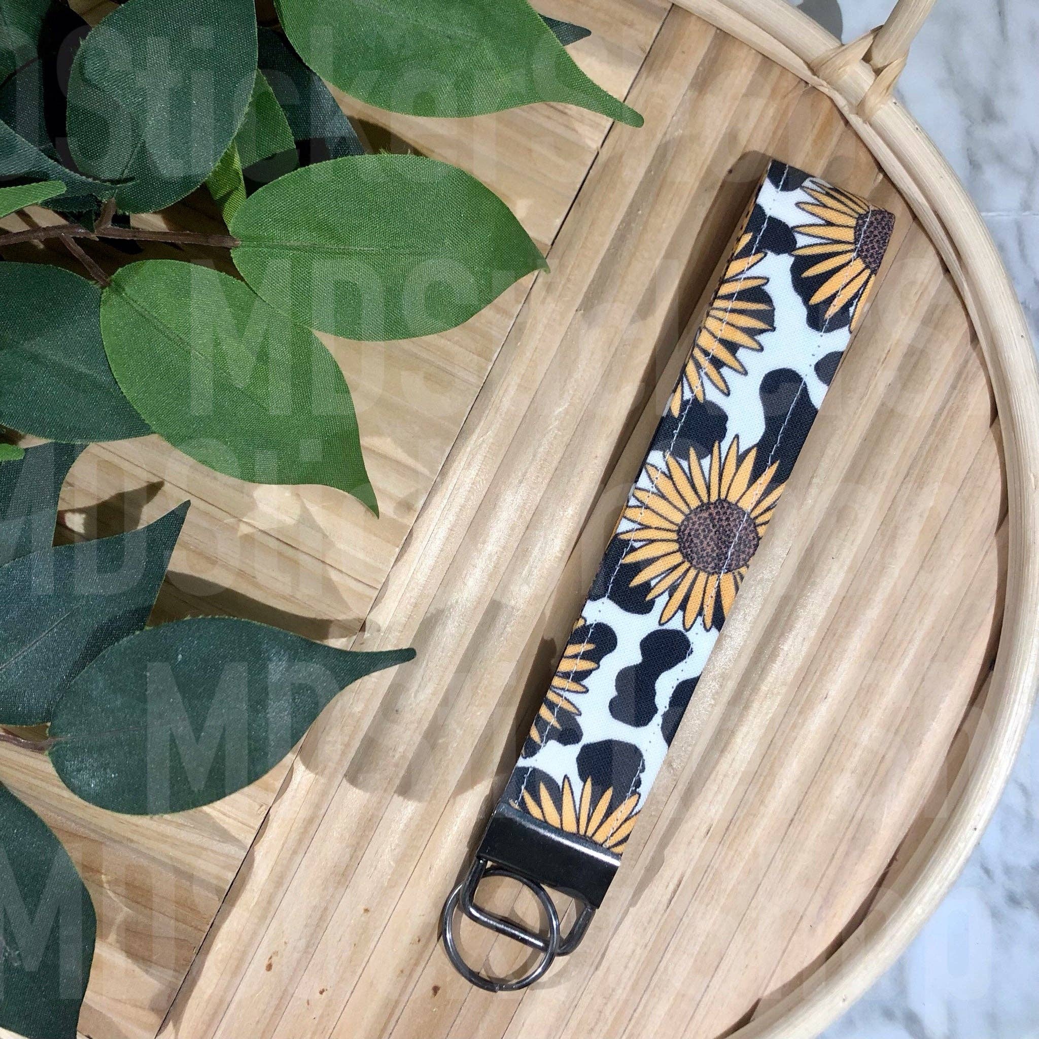 MDStickerShop - Wholesale Keychain - Women's - Sunflower Cow Print Fabric Keychain0