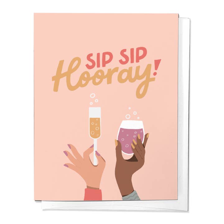 Sip Sip Hooray Champagne Glass Congratulations Greeting Card for wholesale by Parcel Island