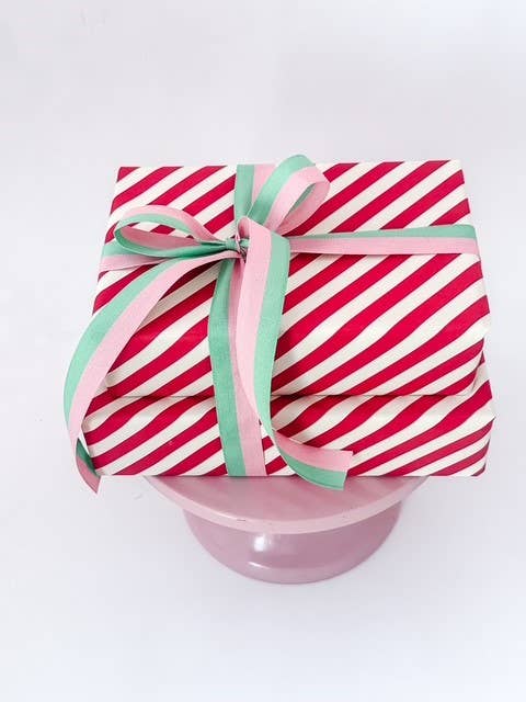 CHIC&PAPER – wholesale Wrapping paper roll – 70cm x 100m Rolls CANDY CANE Cream/ Red1