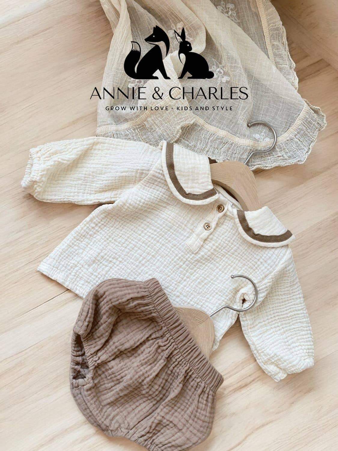 Annie & Charles - Wholesale Top & Short Set - Baby - Annie & Charles® muslin set with organic cotton collar0