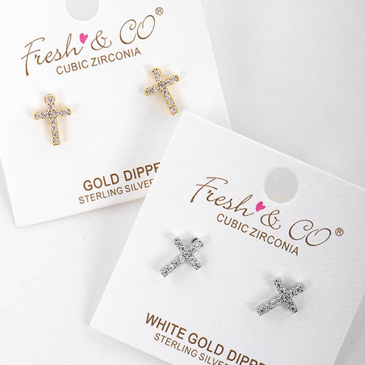 Fashion City - Wholesale Stud/Post Earrings - CZ Gold-Dipped Cross Earrings4
