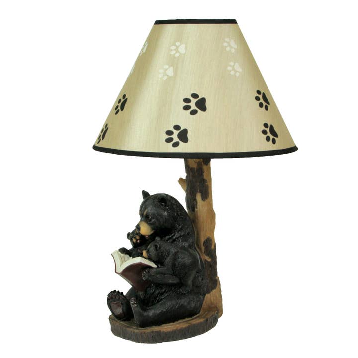 Zeckos - Wholesale Accent/Desk Lamp - Black Bear Reading to Curious Cubs Table Lamp W/ Shade