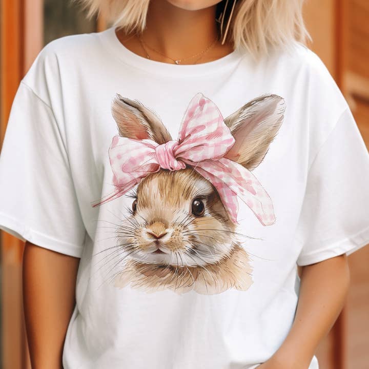 Par.tees by Party On! - Wholesale Screen Printed T-Shirt - Women's - Coquette Easter Bunny Rabbit Pink Bow Spring Graphic Tee0