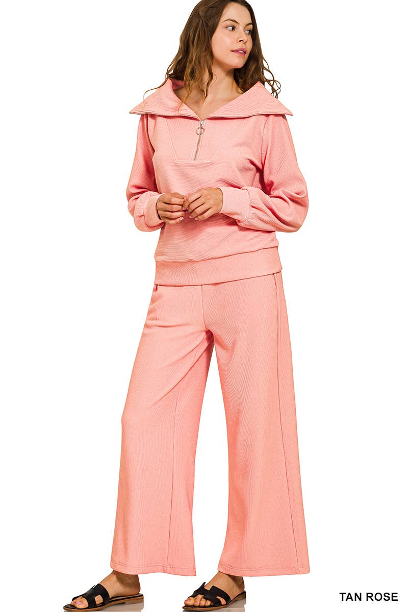 Vanilla Monkey - Wholesale Top & Pant Set (NOT Loungewear) - Women's - Ribbed High Neck Half Zip Pullover And Pants Set8