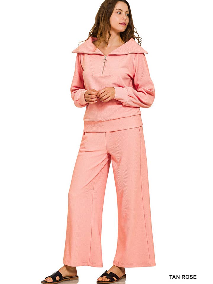 Vanilla Monkey - Wholesale Top & Pant Set (NOT Loungewear) - Women's - Ribbed High Neck Half Zip Pullover And Pants Set8