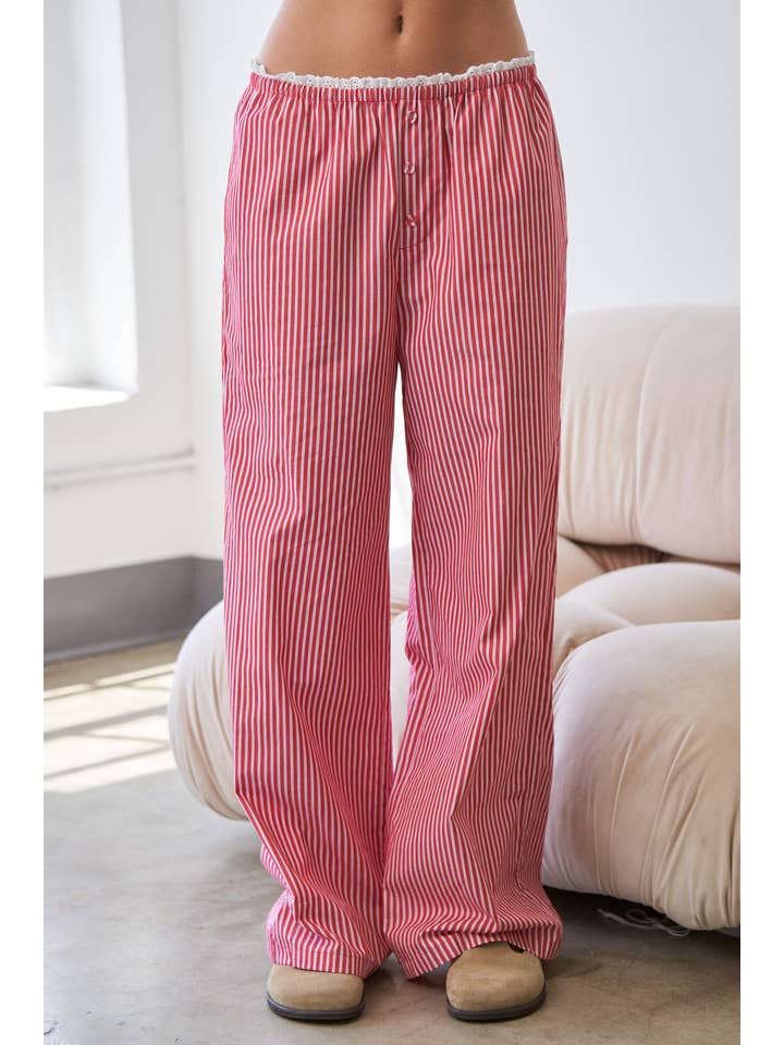 CANDESCENT - Wholesale Pants - Women's - Striped Wide Leg Lounge Pants with Lace Trim (Matching Set)13