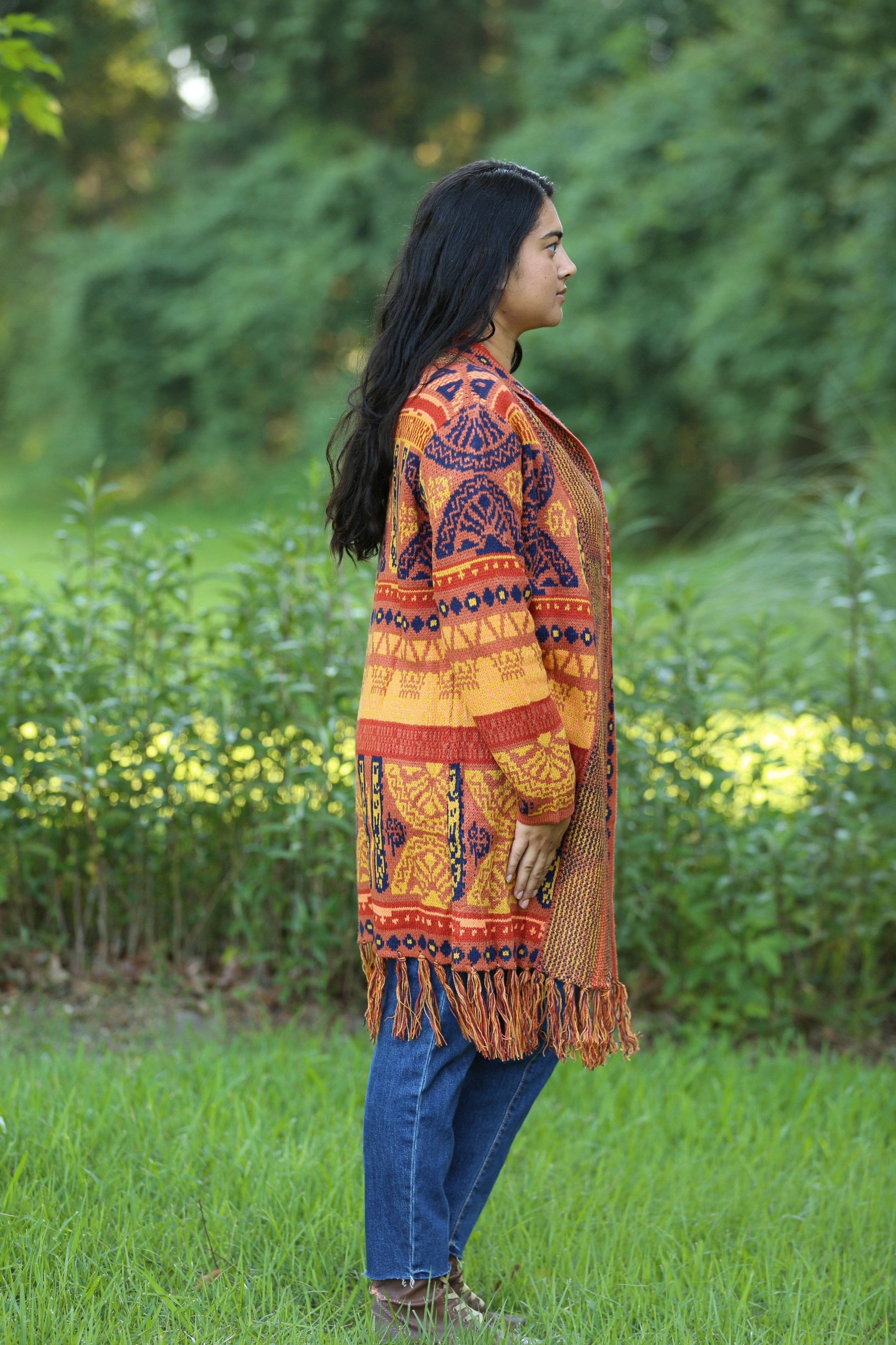 Sacred Threads – wholesale Cardigan – Women’s – Autumn Radiance Boho Knit Cardigan with Tassels3