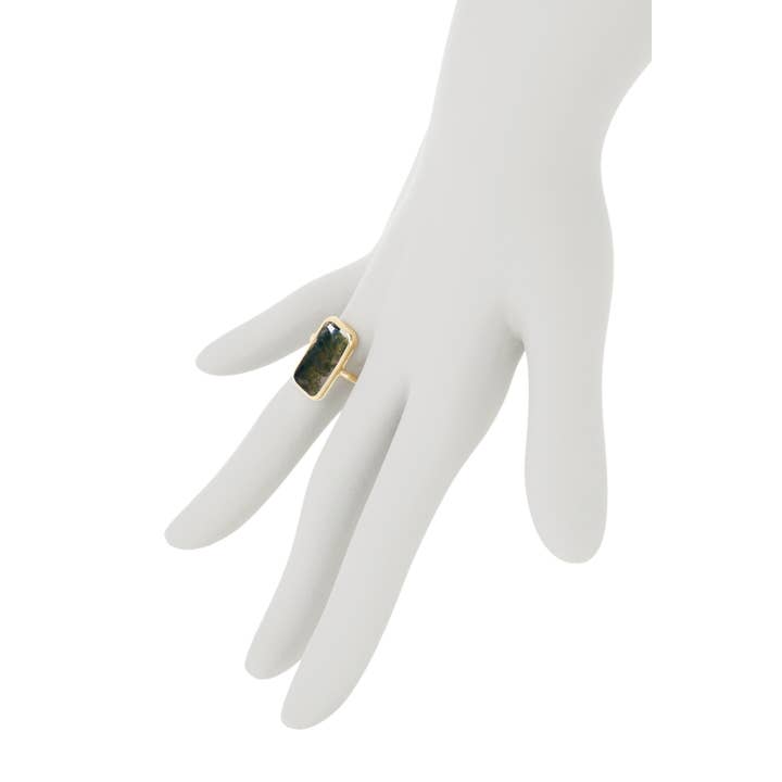 Zoey Simmons - Wholesale Cocktail/Statement Ring - Moss Agate Rectangle Ring - GF1
