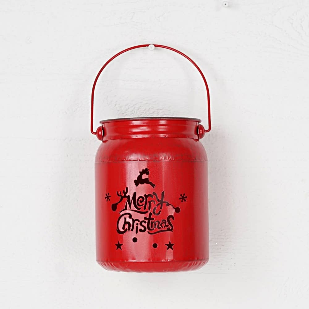 Holiday Depot Inc. - Wholesale Christmas Decoration - M32618-Vintage red metal mason jar w. Merry Christmas1