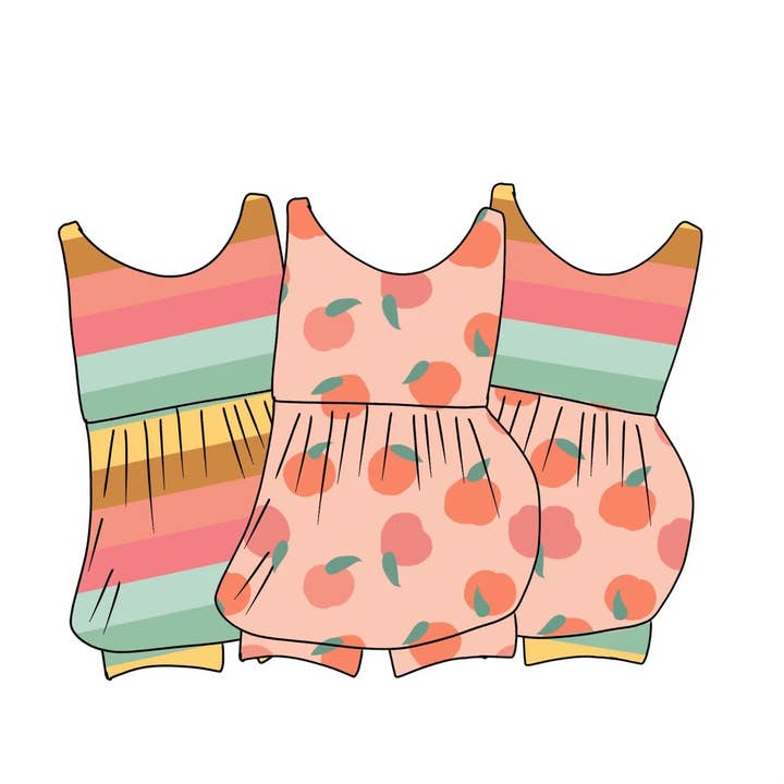 Peach and Orange Sleeveless Bubble Romper Toddler for wholesale by Remi Rae’s LLC