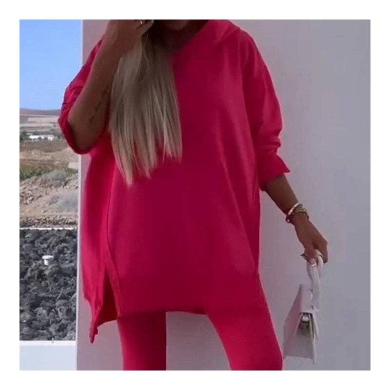 UZ Wholesale Store – wholesale Mjukisset – Dam – Set med hoodie med slits och tajta byxor8