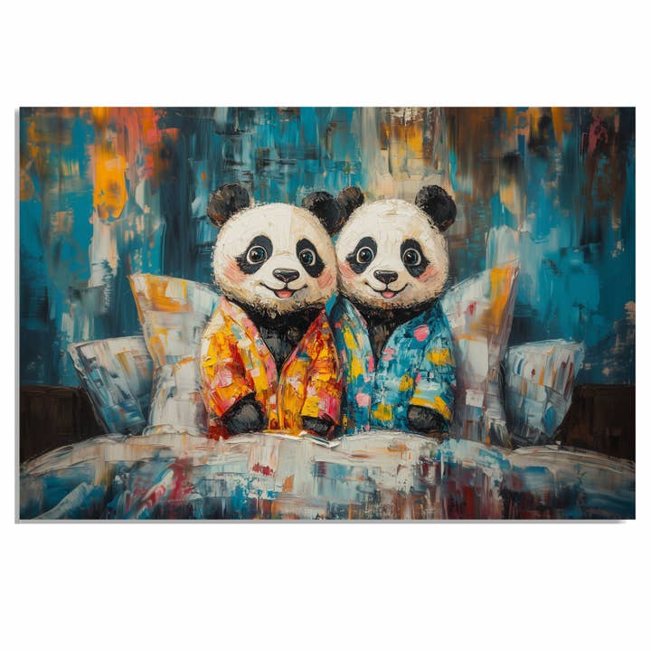 Pandas sonrientes en pijamas para habitación infantil lienzo enrollado plano para venta al por mayor de Art Paradise Studios