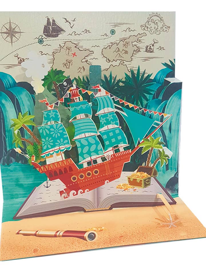 Grande cartolina pop-up con immagine della nave pirata per la vendita all'ingrosso da parte di Party Partners