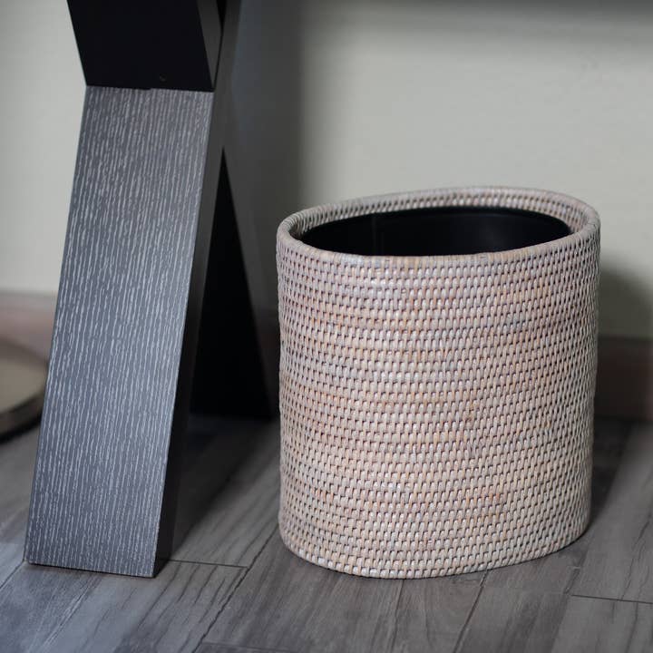 Artifacts Trading Company - Wholesale Trashcan/Trash Bin - Artifacts Rattanâ„¢ Oval Waste Basket with Metal Liner