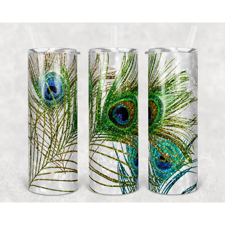 Peacock Feathers- 20oz Tumbler for wholesale by Crafted in the Loo, LLC