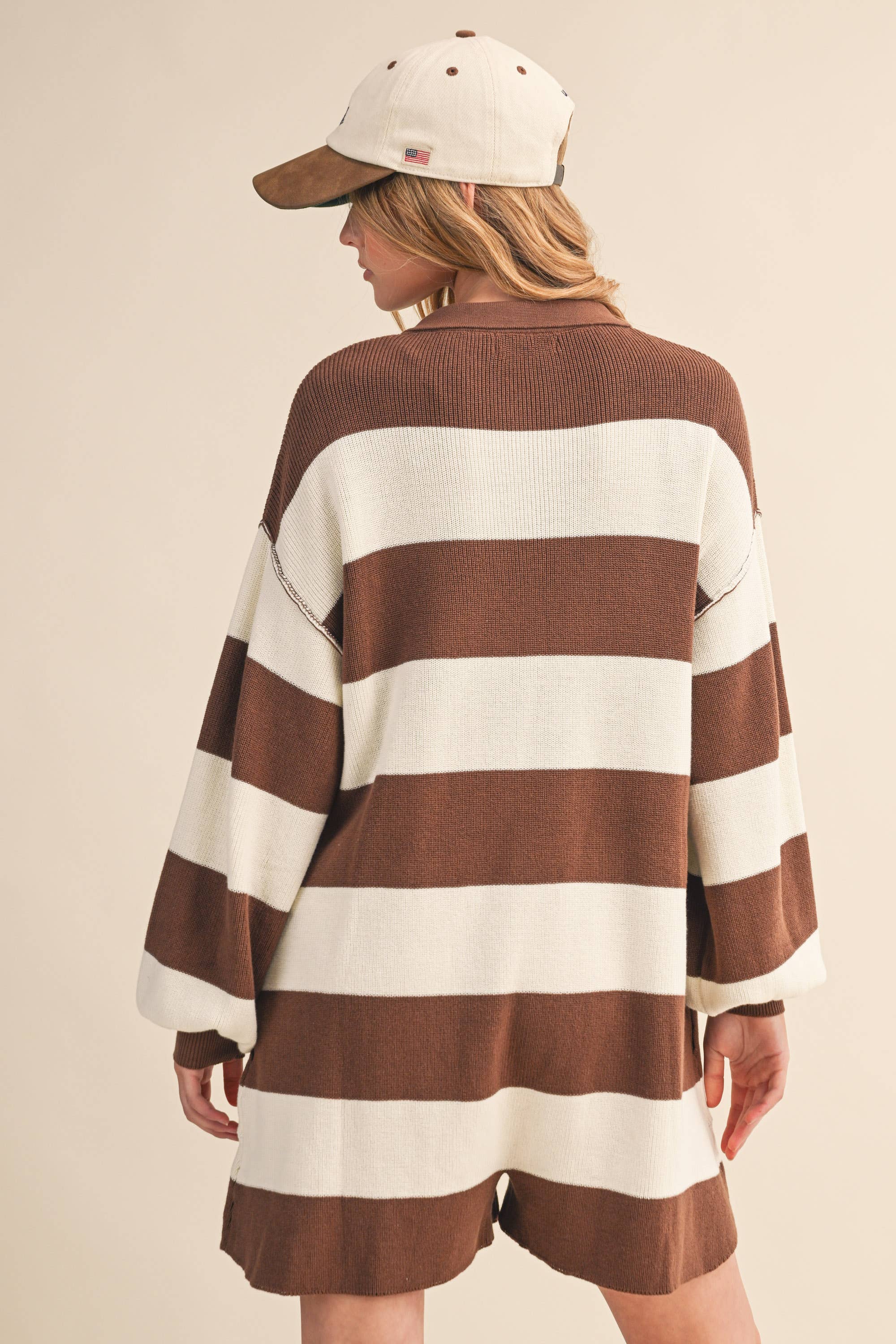 Klesis - Wholesale Romper - Women's - IR1506 LONG SLEEVE COLLARED STRIPED RELAXED FIT ROMPER5