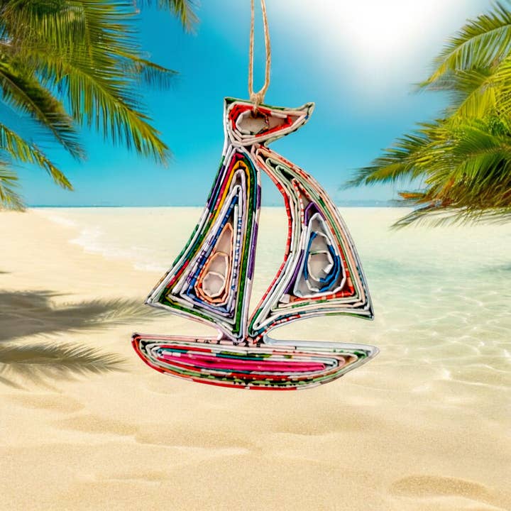 The Upcycled Paper Company - Wholesale Ornament - Sailboat Ornament - Recycled Paper