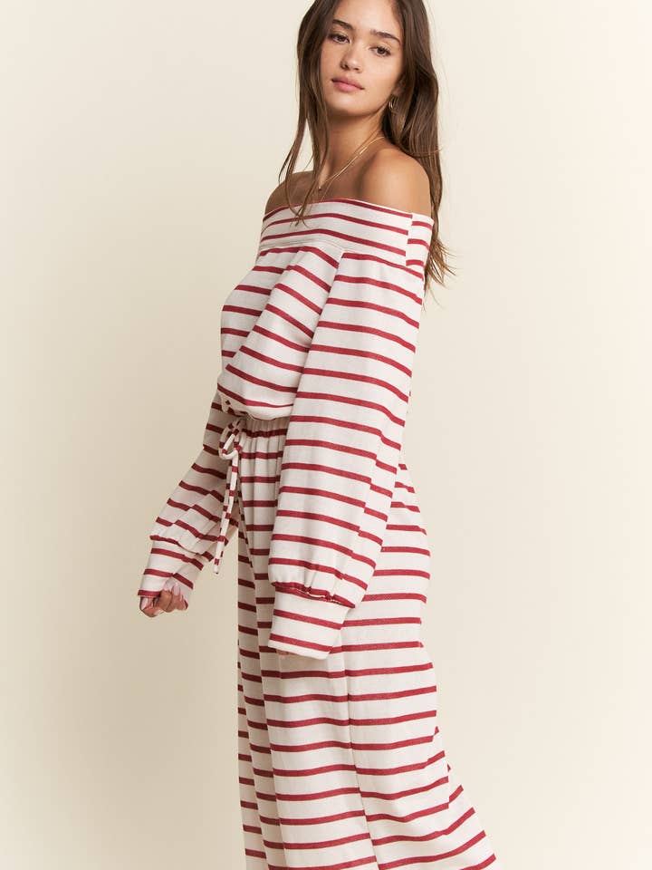 JADE BY JANE PLUS - Wholesale Jumpsuit - Women's - (PLUS SIZE) OFF-SHOULDER STRIPED TERRY JUMPSUIT37