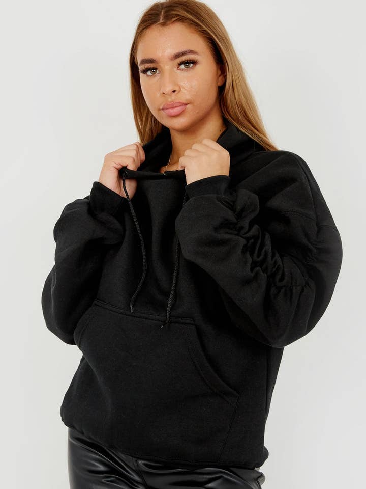 Ruched Sleeves Fleeced Hoodie for wholesale by AX Labels