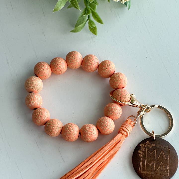 Harris Girls & Co. - Wholesale Keychain bracelet - Mama Wristlet Keychain "Peach Leopard"