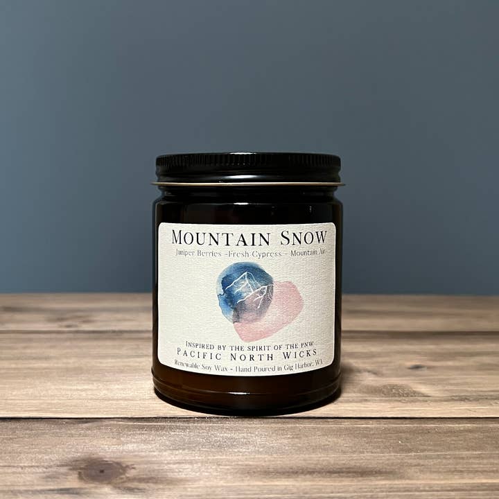 Pacific North Wicks - Wholesale Jar/Filled Candle - Mountain Snow Candle | Juniper | Cypress | 8 oz Amber Jar2