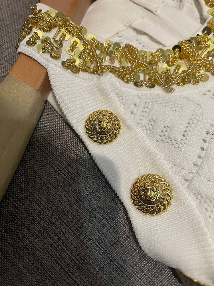 Sanyao Fashion - Venta al por mayor Vestido - Mujer - Vestido de punto ajustado sin mangas con cuentas hecho a mano SY4127