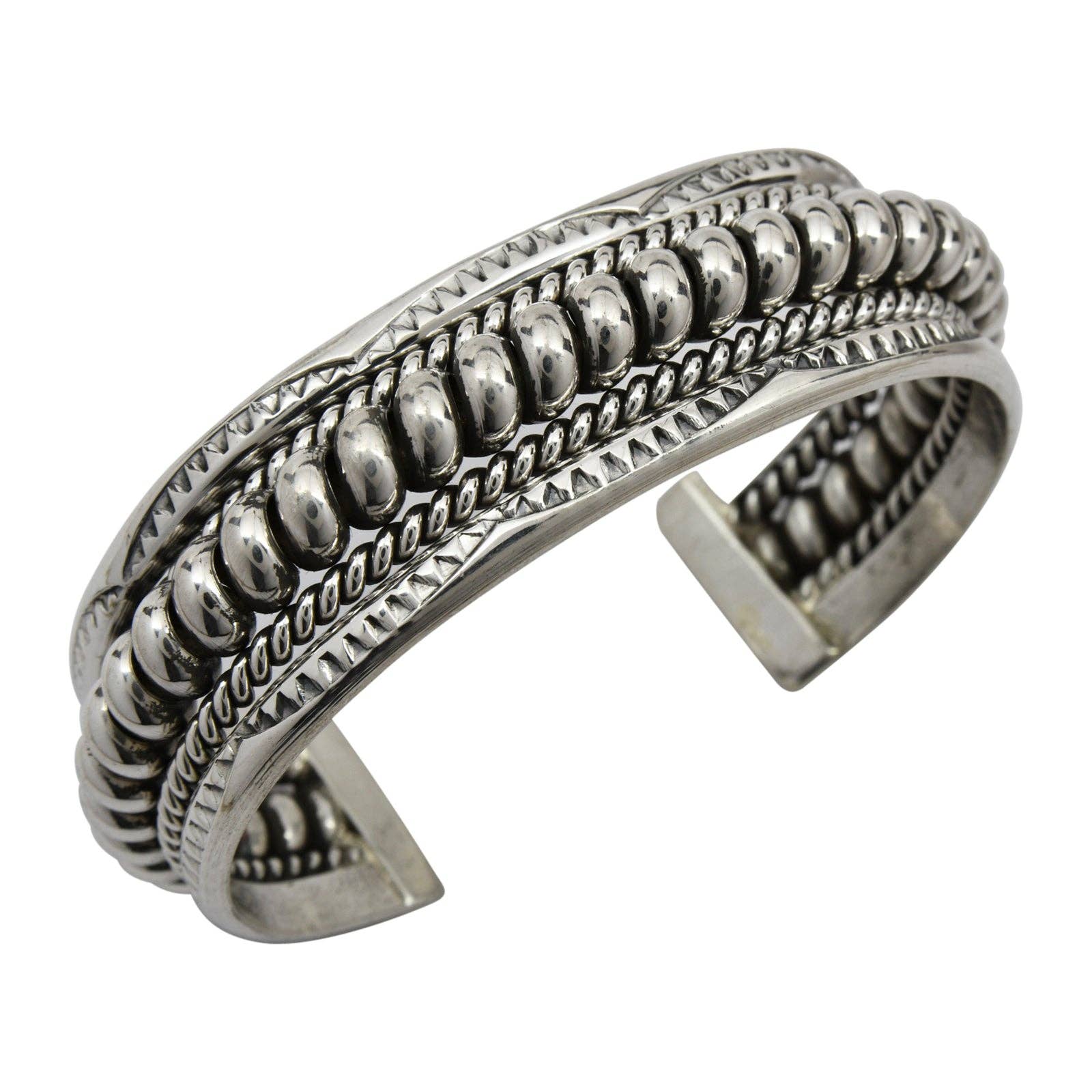 Select Lines - Wholesale Cuff Bracelet - Elaine Tahe Sterling Silver Navajo Rope Stamped 3/4" Bracelet1