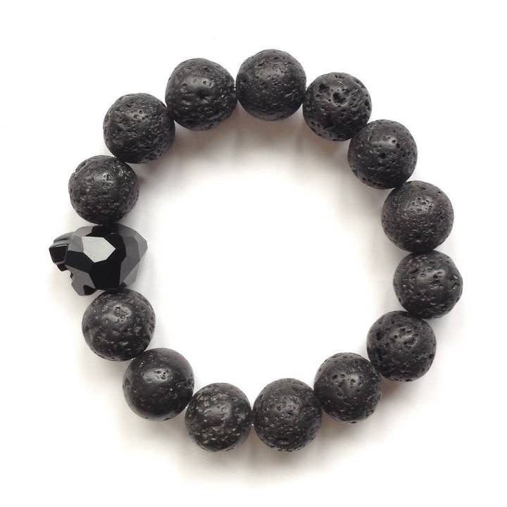 Swarovski-Kristall-Panther mit natürlichem Lavastein-Stretch-Armband für den Großhandel von Solid Design Studios