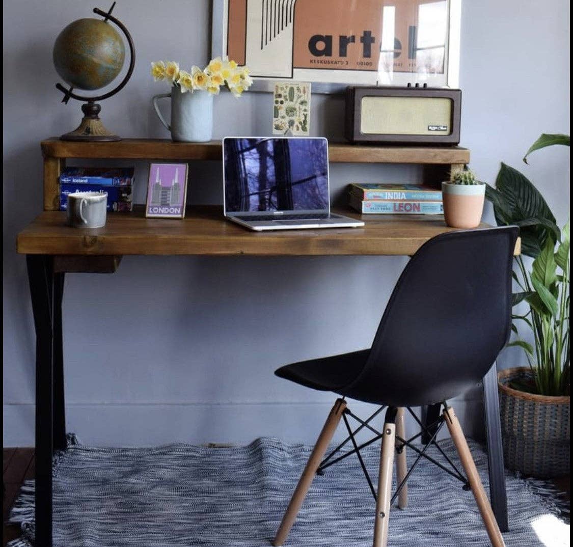 REMOVED BRAND – wholesale Desk set – Industrial Reclaimed Pine Desks with Black Steel Legs - Mid-Century Modern Home Office Furniture  Riser Deep Shelf9