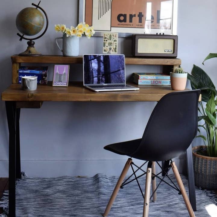 REMOVED BRAND – wholesale Desk set – Industrial Reclaimed Pine Desks with Black Steel Legs - Mid-Century Modern Home Office Furniture Riser Deep Shelf9