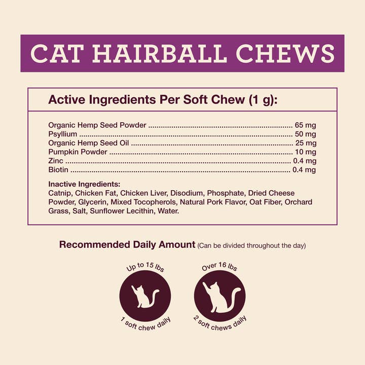 Hemp Well - Wholesale Pet Supplement - Cat - Hemp Well Hairball Cat Soft Chews - 60 count