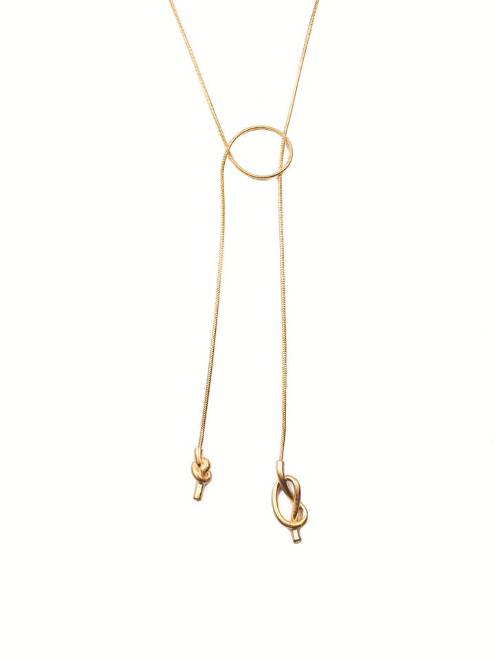 Knot Detailed Brushed Gold Long Necklace for wholesale by Cassette Barcelona