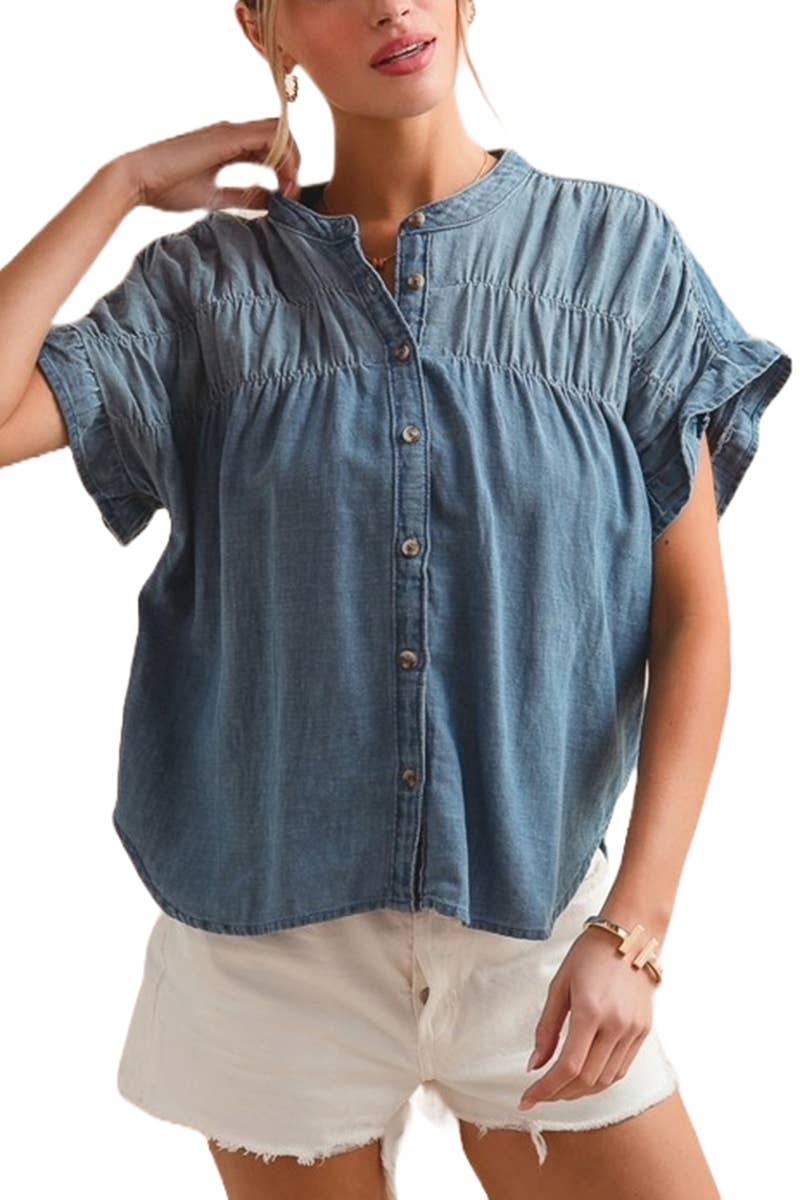 DENIM Chemisier en denim léger à boutons en vente sur Faire0