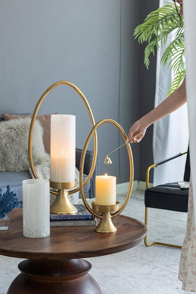A&B Home Group Inc. - Wholesale Candle Holder - S/2 Oval Halo Hurricane Candleholders - Gold1