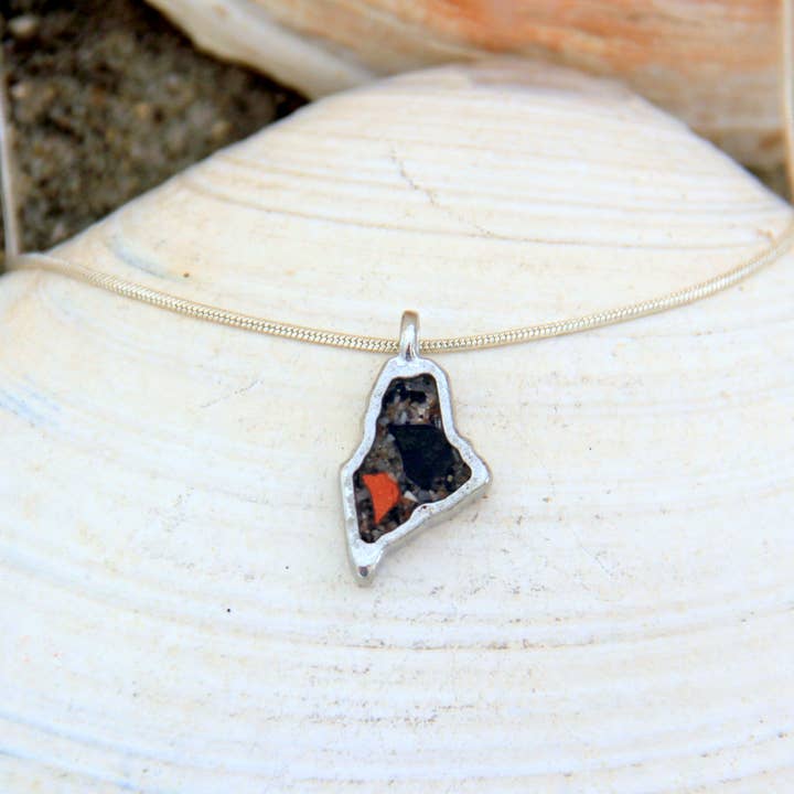 Maine Shellware - Wholesale Pendant/Charm Necklace - Hand Poured Pewter Mini Shape of Maine Pendant15