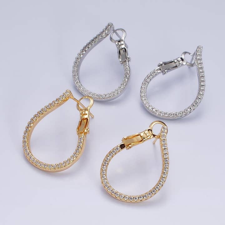 Gold Filled Micro Paved CZ Front-Facing Hinge Hoop Earrings for wholesale by Aim Eternal