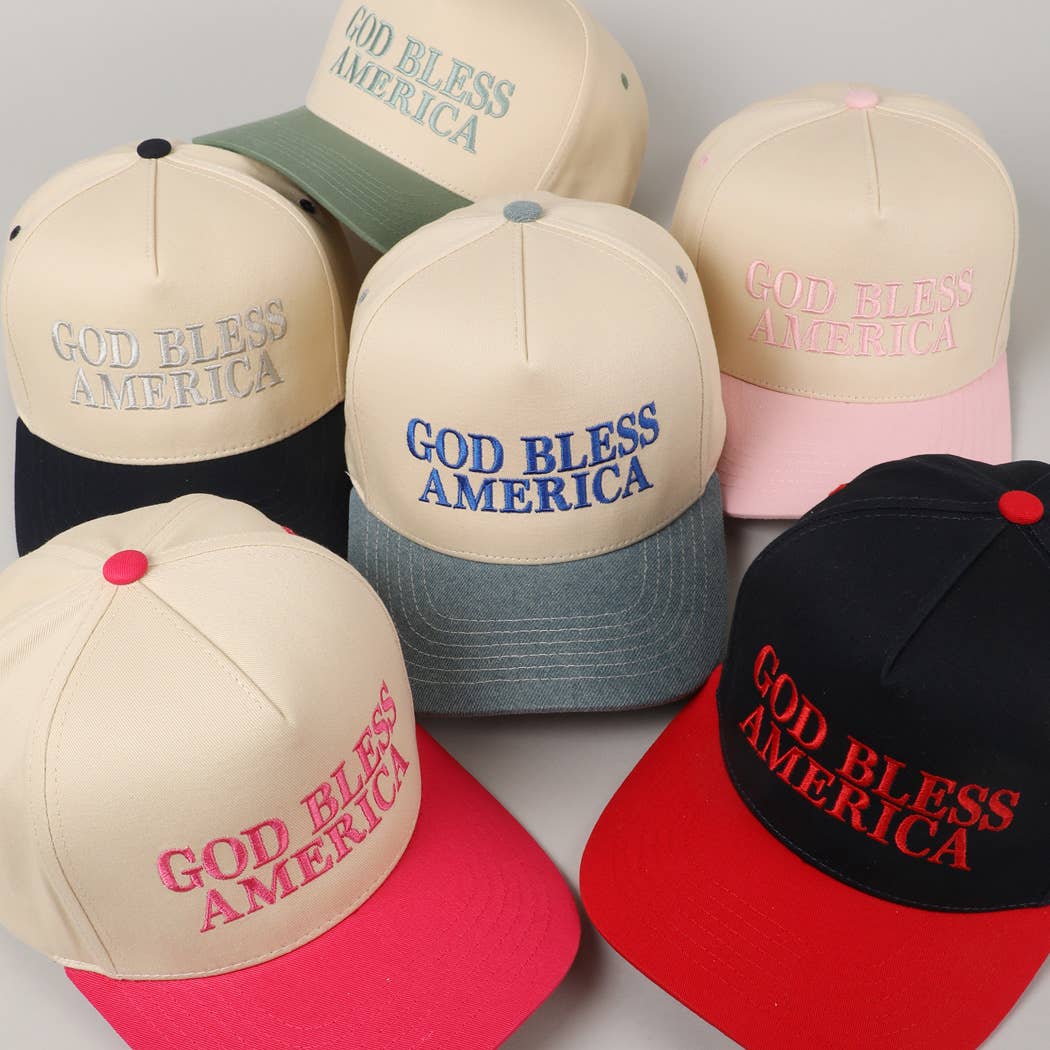 Fashion City - Wholesale Baseball Cap - Unisex - God Bless America Embroidered Two-Tone Canvas Cap30