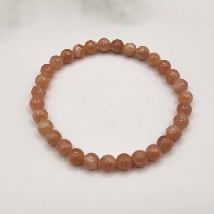Meraki Gemstones - Wholesale Beaded Bracelet - Peach Moonstone 6mm Stretchable Gemstone Bracelet-7.5"L 3