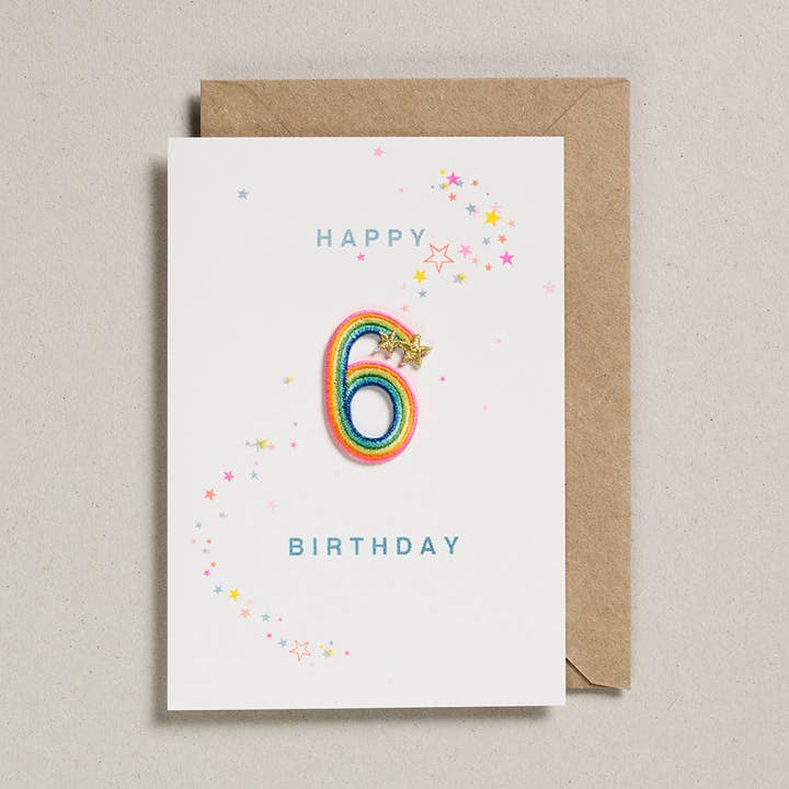Petra Boase Ltd (US Duties Paid) – wholesale Birthday card – Rainbow Age Patch - Pack of 6 - Age 6