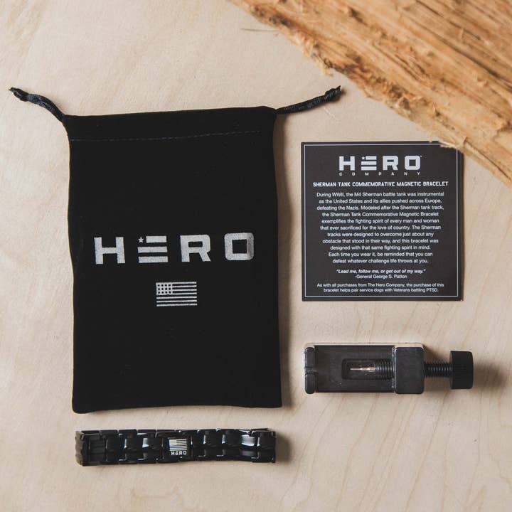The Hero Company - Wholesale Link & Chain Bracelet - The Hero Company- Sherman Tank Track Titanium Magnetic Bracelet : Helps Pair Veterans With A Service Dog Or Shelter Dog- Faire4