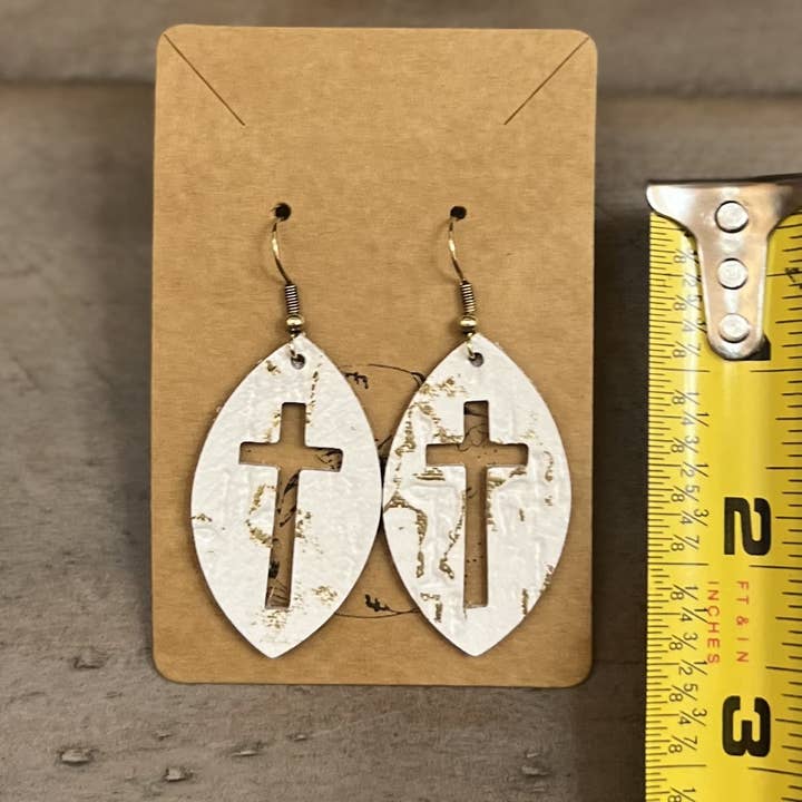 Bee Marie Market LLC - Wholesale Dangle Earrings - Handmade Genuine Leather Cutout Cross Faith Earrings2