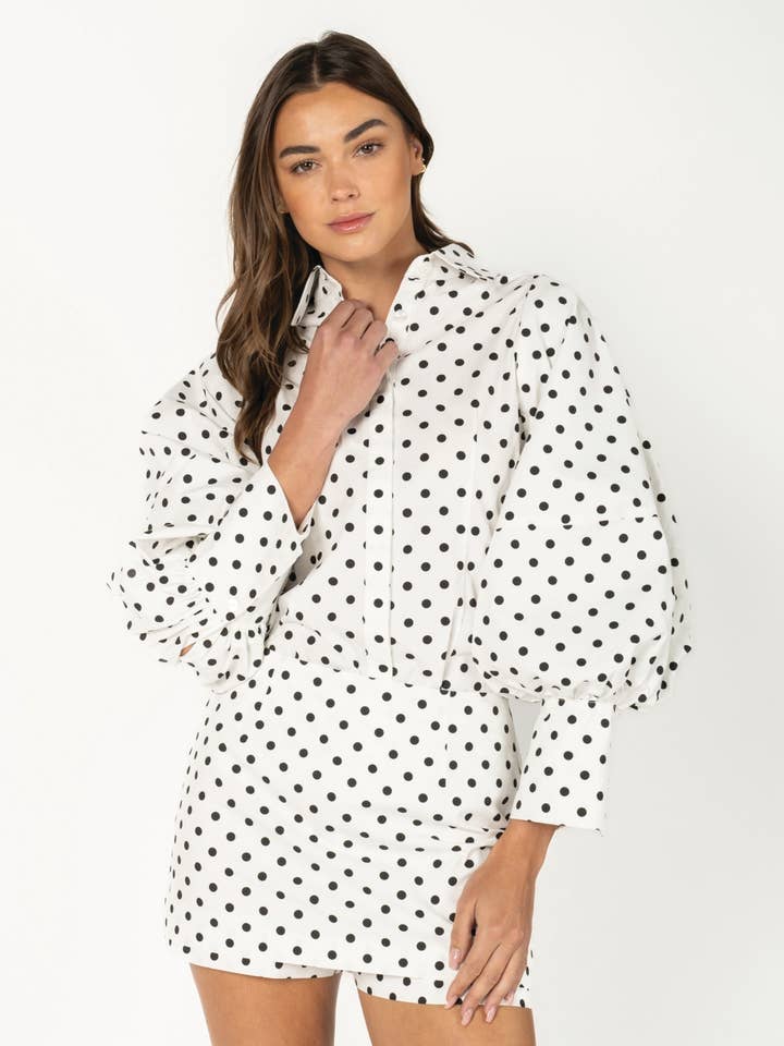 Polka Dot Mini Skort - High-Waisted White & Black RP154 for wholesale by Reminiscence