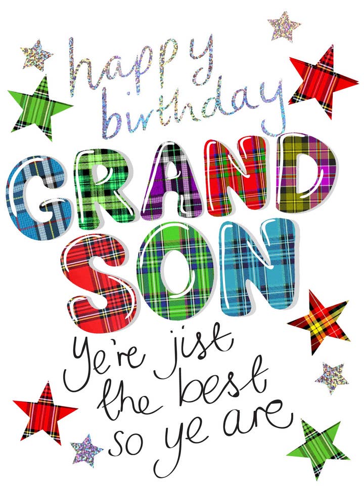 Tartan Words Birthday Card for Grandson for wholesale by Wee Wishes