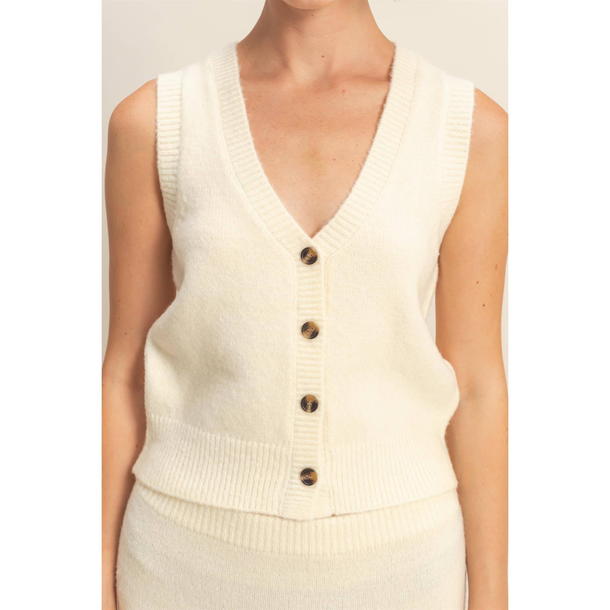 Double Zero - Wholesale Top & Skirt Set - Women's - Button Front Vest & Midi Skirt Knit Set29