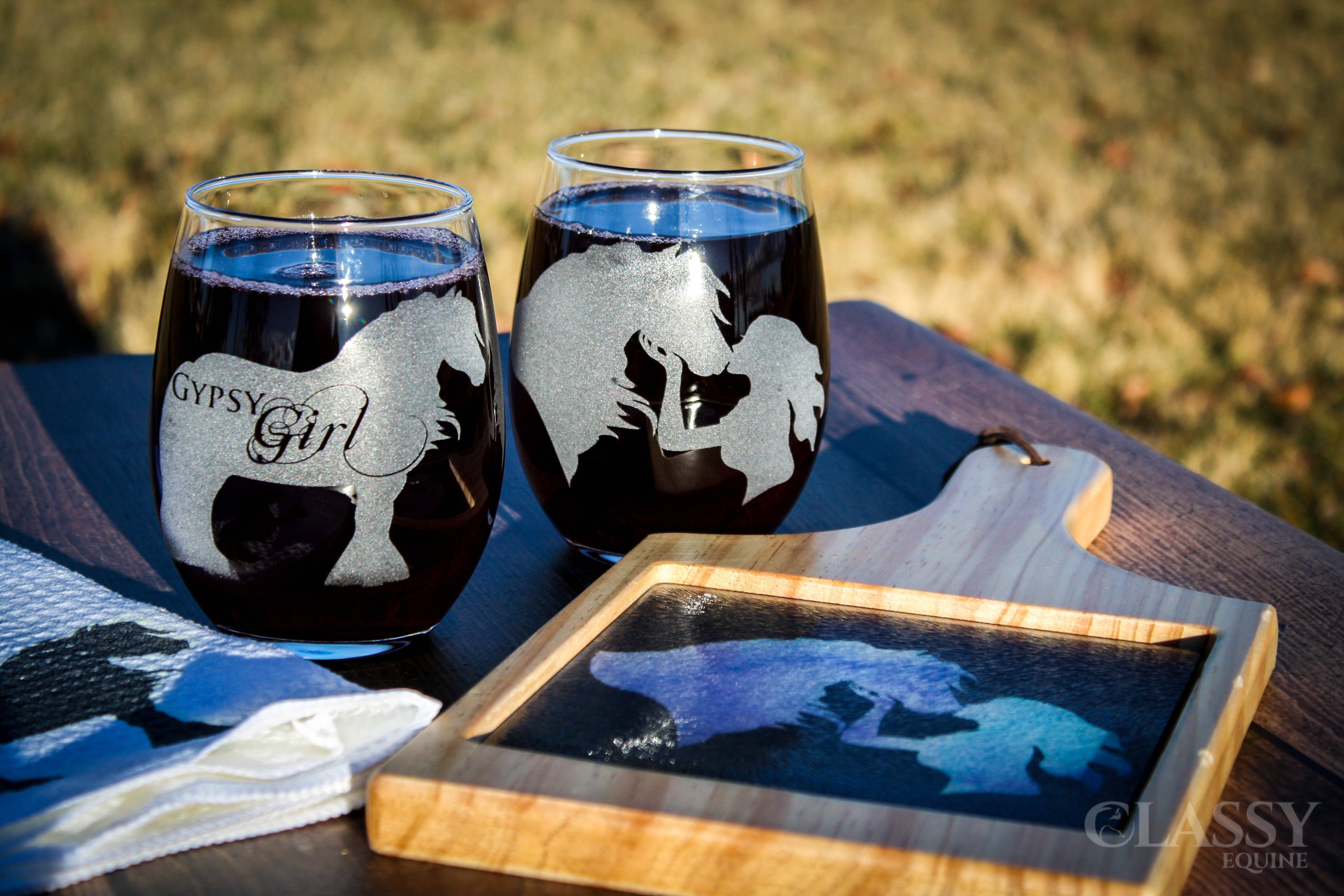 Classy Equine - Wholesale Wine Glass - Gypsy Girl - Gypsy Vanner Horse Stemless Wine Glass6
