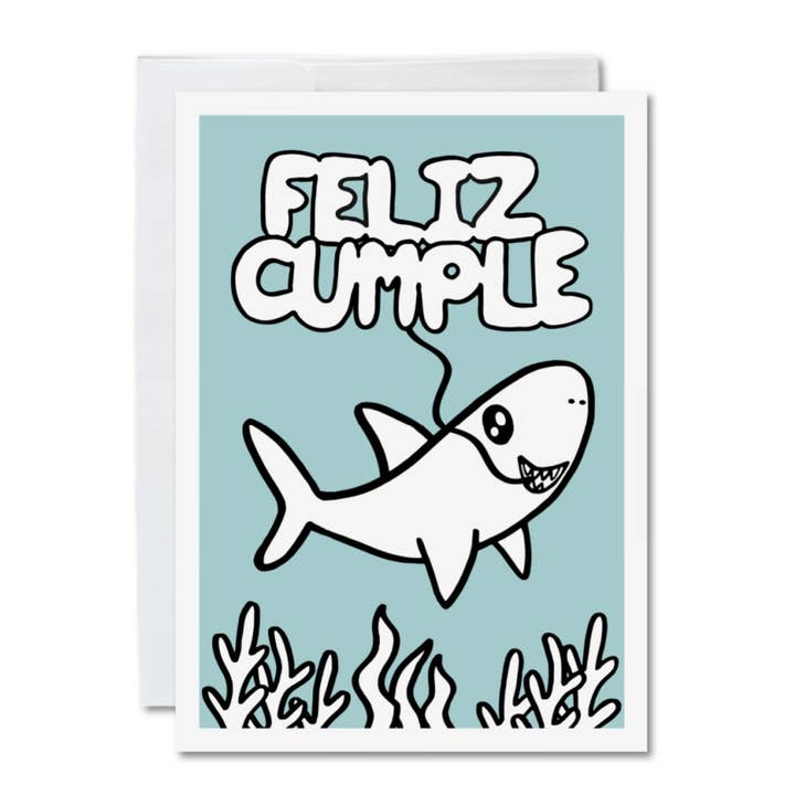 Tarjeta de cumpleaños en español a color, feliz cumple shark para venta al por mayor de Calamari Inc.