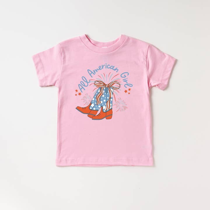 Benny & Ray Apparel - Wholesale Screen Printed T-Shirt - Kids - All American Girl Cowboy Boots 4th of July Shirt