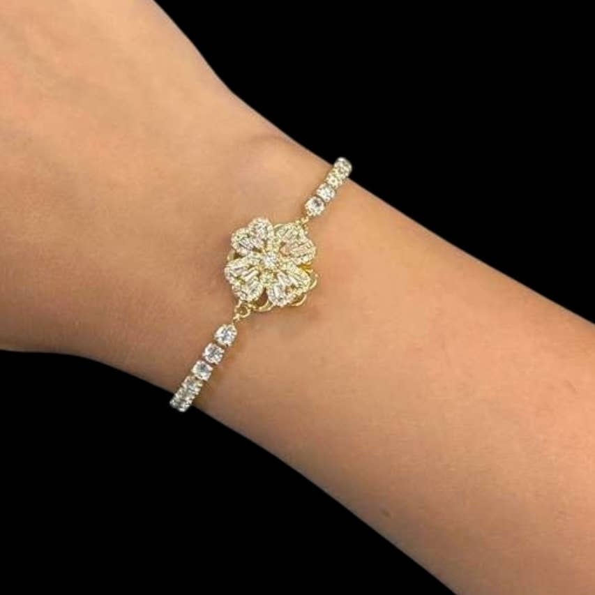 Loli – Großhandel Armband mit Charms/Anhängern – Drehender Spinner-Blumenarmreif – Kristall-Tennis9