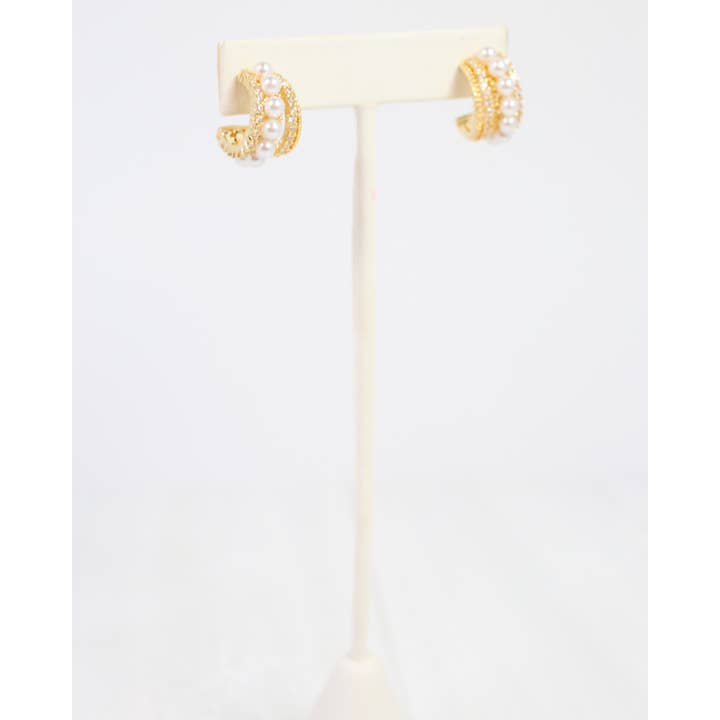 Caroline Hill - Wholesale Hoop Earrings - Peterson Pearl Layered Hoop Earring Gold3